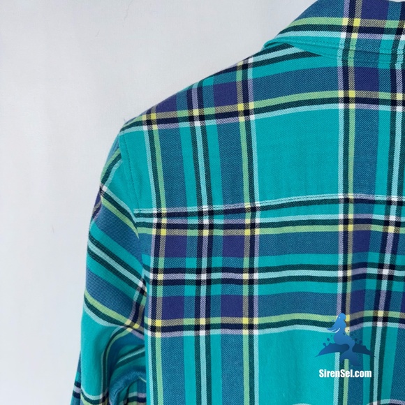 1165 J. Crew - The Boy Shirt - Plaid Button Up - Size 4 - Teal/Navy - Picture 8 of 14